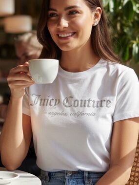 NWT Juicy Couture Gothic Graphic Logo Baby Tee White/Silver XL